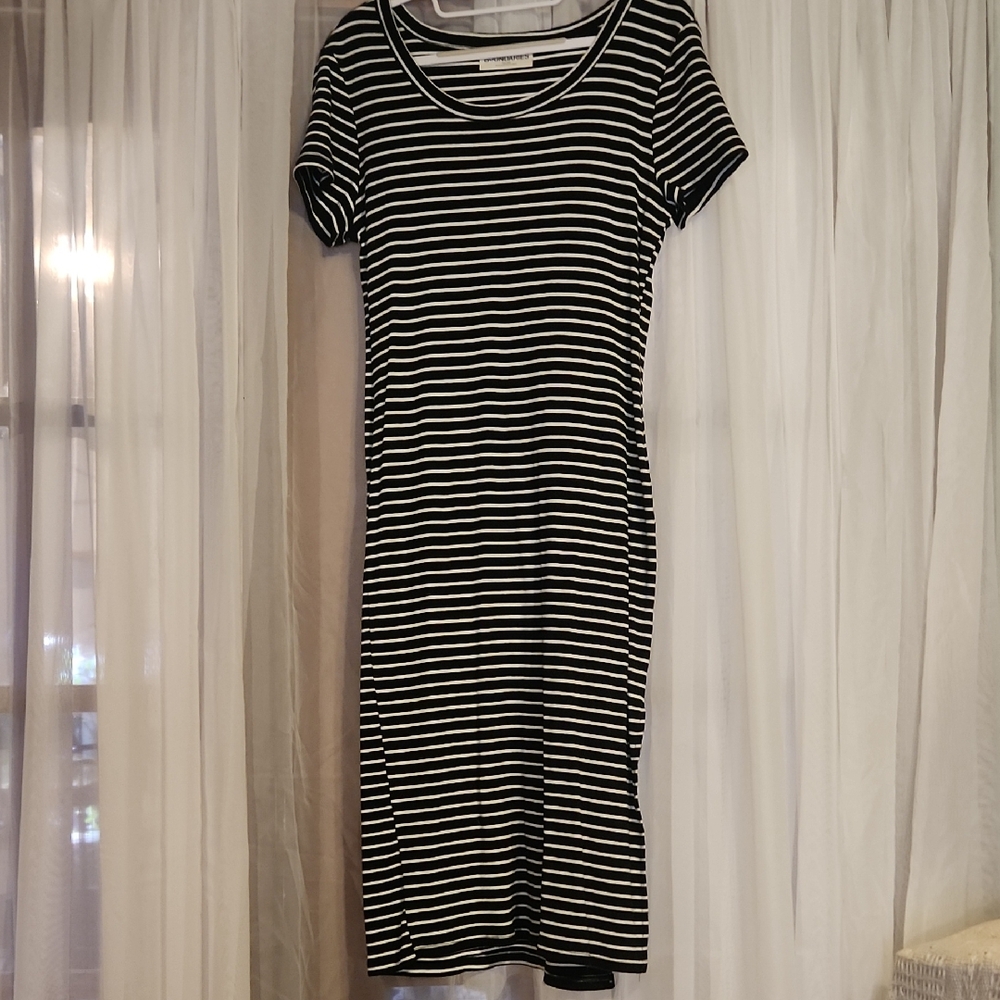 No Boundaries Black and White Striped Midi Dress
